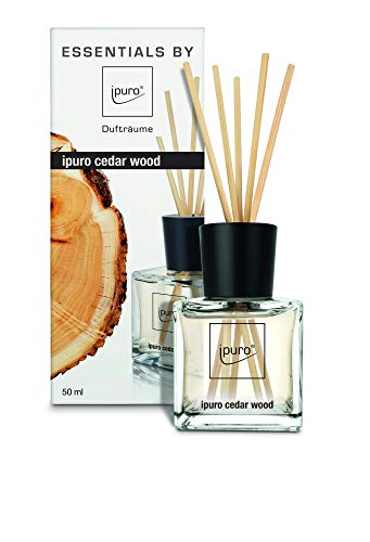 ipuro Essentials Room Fragrance Cedar Wood - Room fragrance for a warm and spicy indoor climate - Air freshener with high-quality ingredients (50ml) - made of glass with rattan sticks on sale